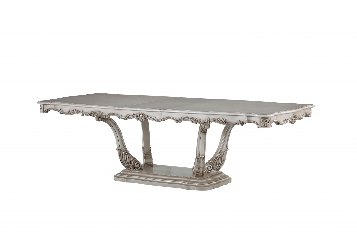 Off White Solid Wood Pedestal Base 44" Extended Dining Table
