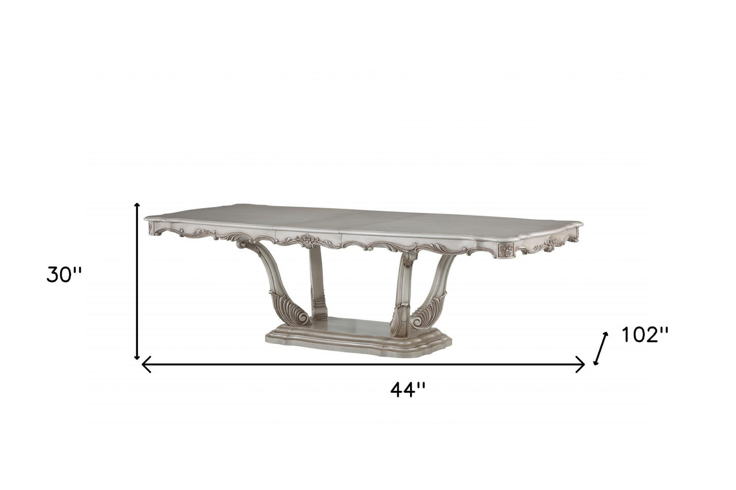 Off White Solid Wood Pedestal Base 44" Extended Dining Table