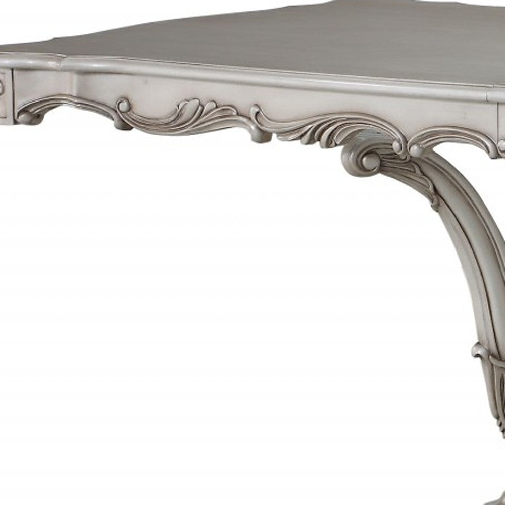 Off White Solid Wood Pedestal Base 44" Extended Dining Table