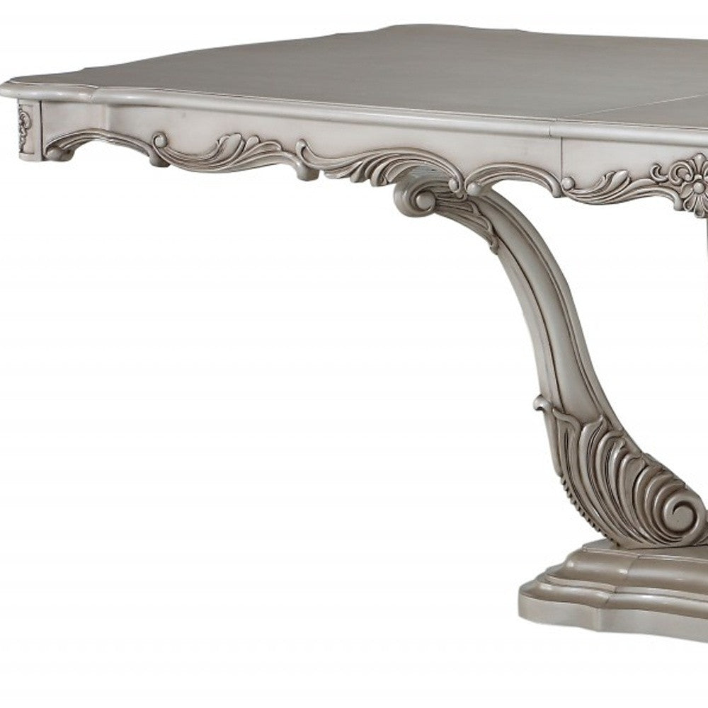 Off White Solid Wood Pedestal Base 44" Extended Dining Table