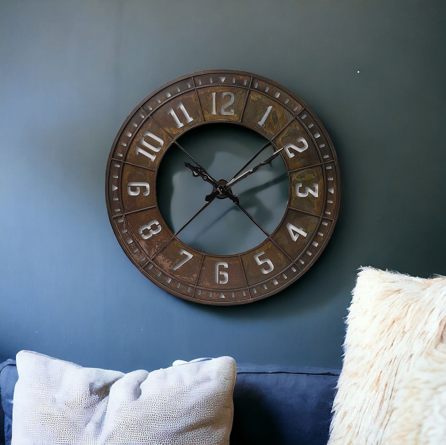 57" Round Industrial Brown Wall Clock-2