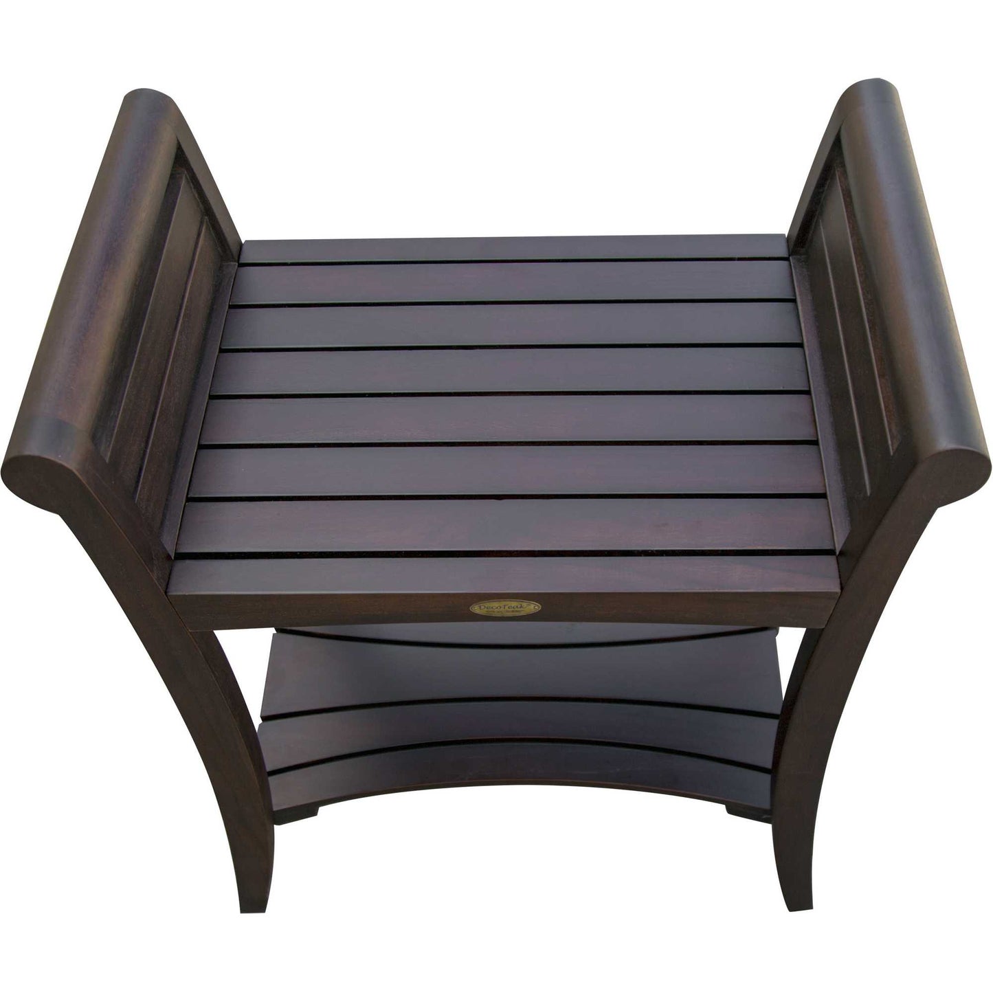 Rectangular Teak Shower Bench With Shelf And Handles In Brown Finish-1