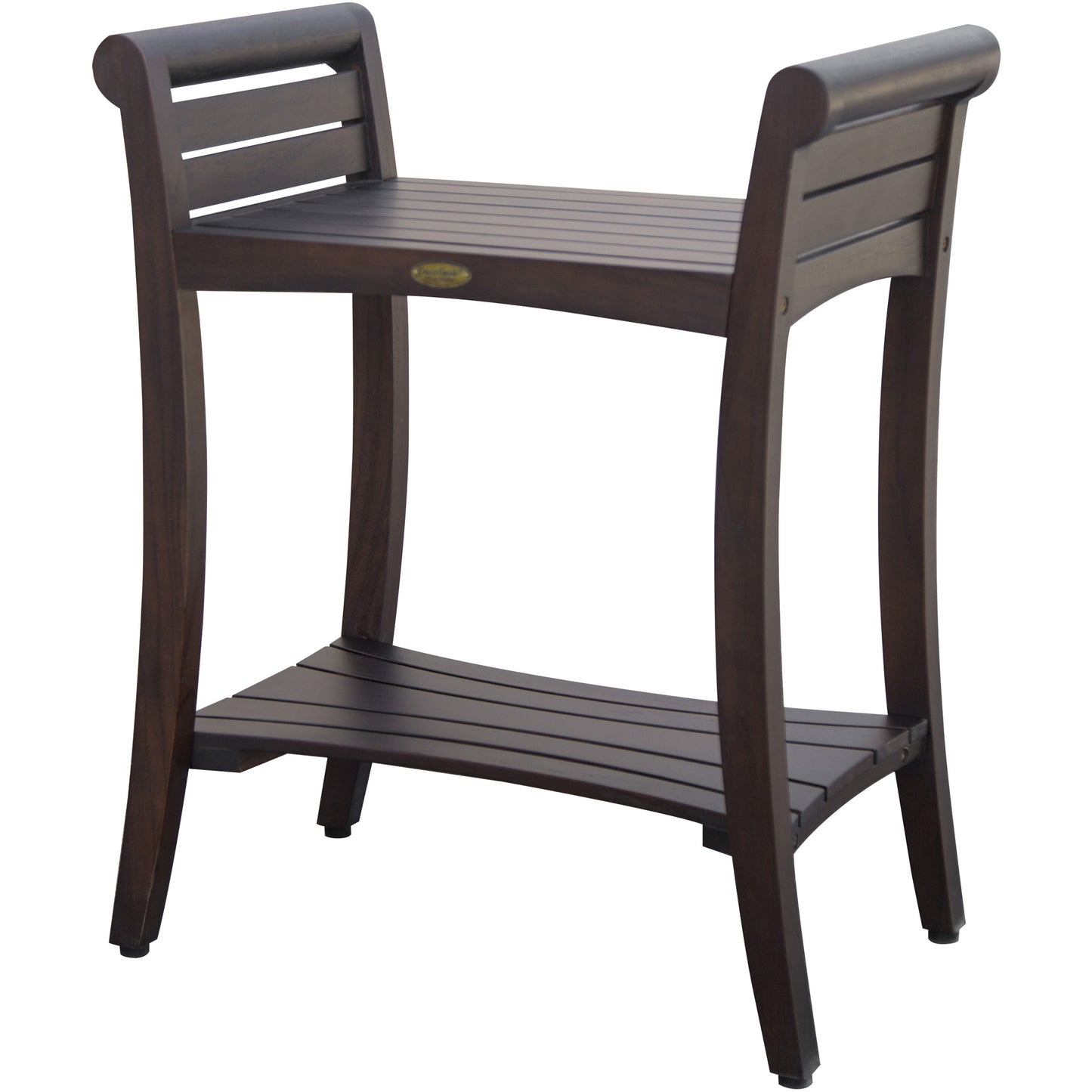 Rectangular Teak Shower Bench With Shelf And Handles In Brown Finish-2