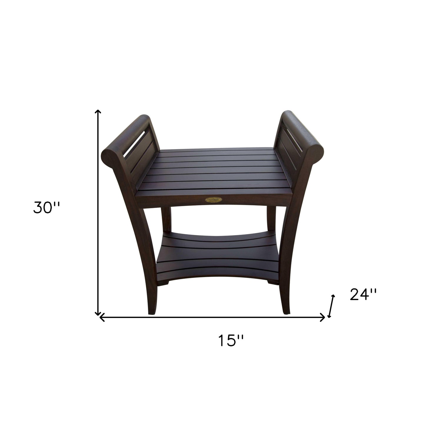Rectangular Teak Shower Bench With Shelf And Handles In Brown Finish-8