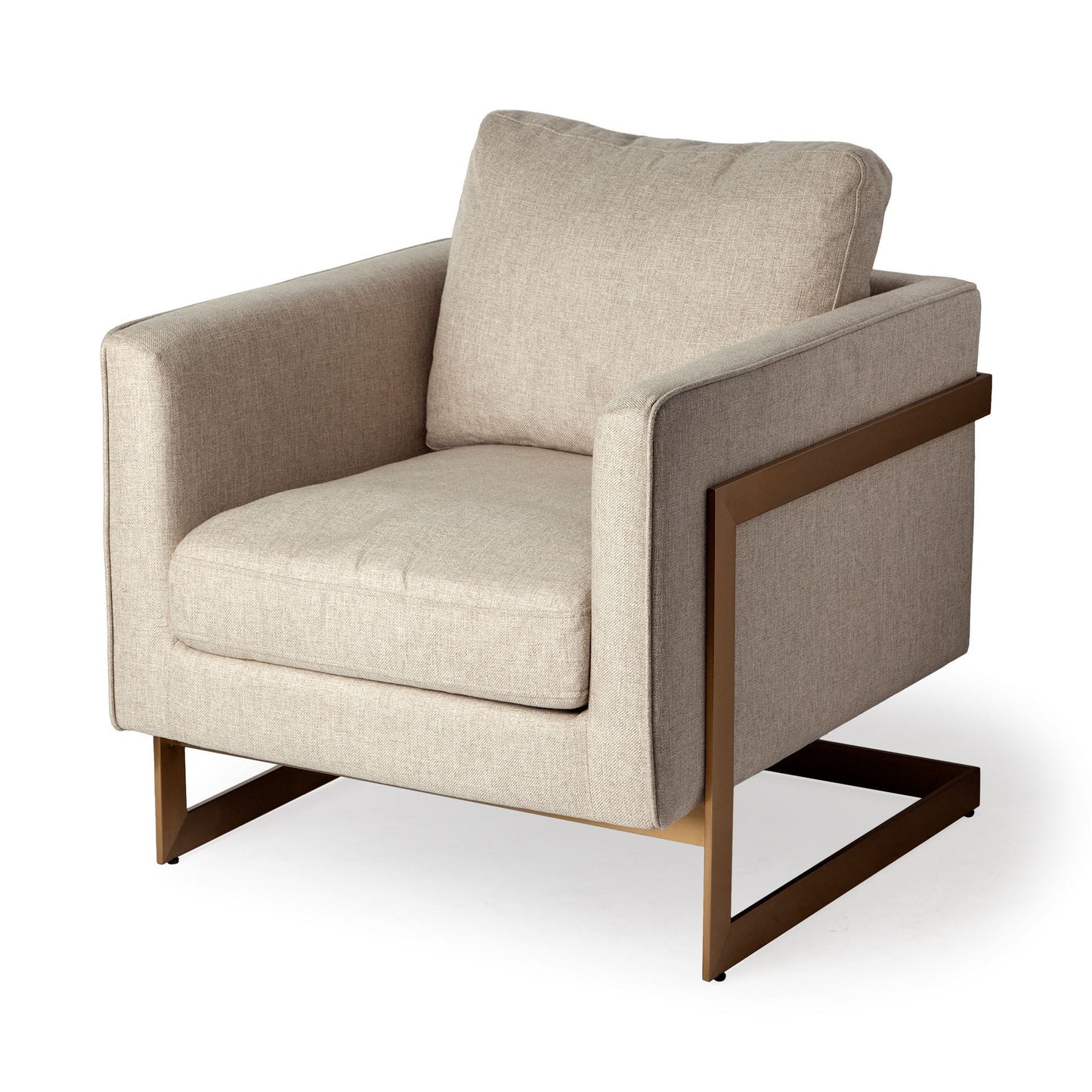 Cream Gold Fabric Arm Chair 31 inch Accent Furniture with Cushion Back