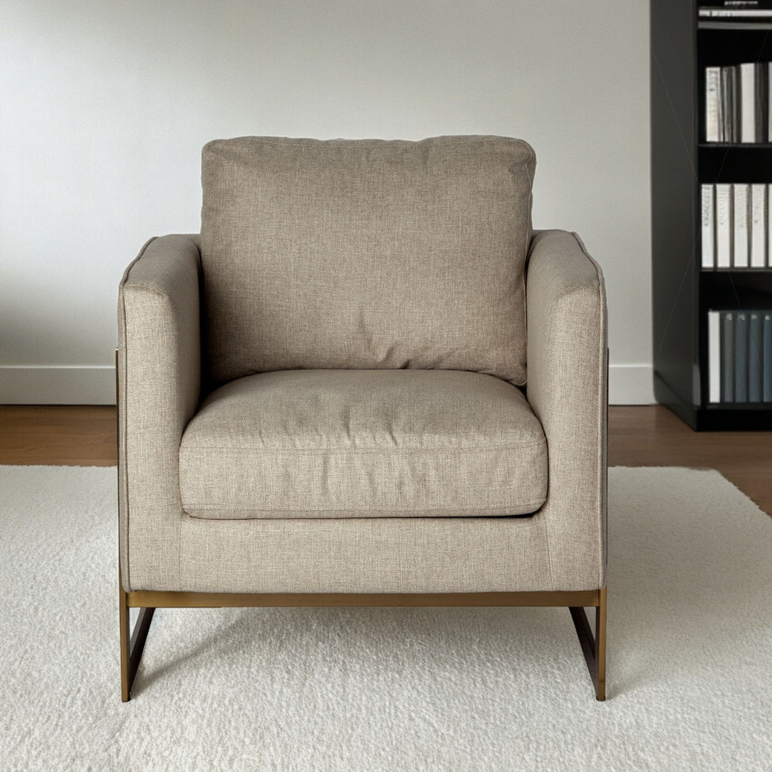 Cream Gold Fabric Arm Chair 31 inch Accent Furniture with Cushion Back