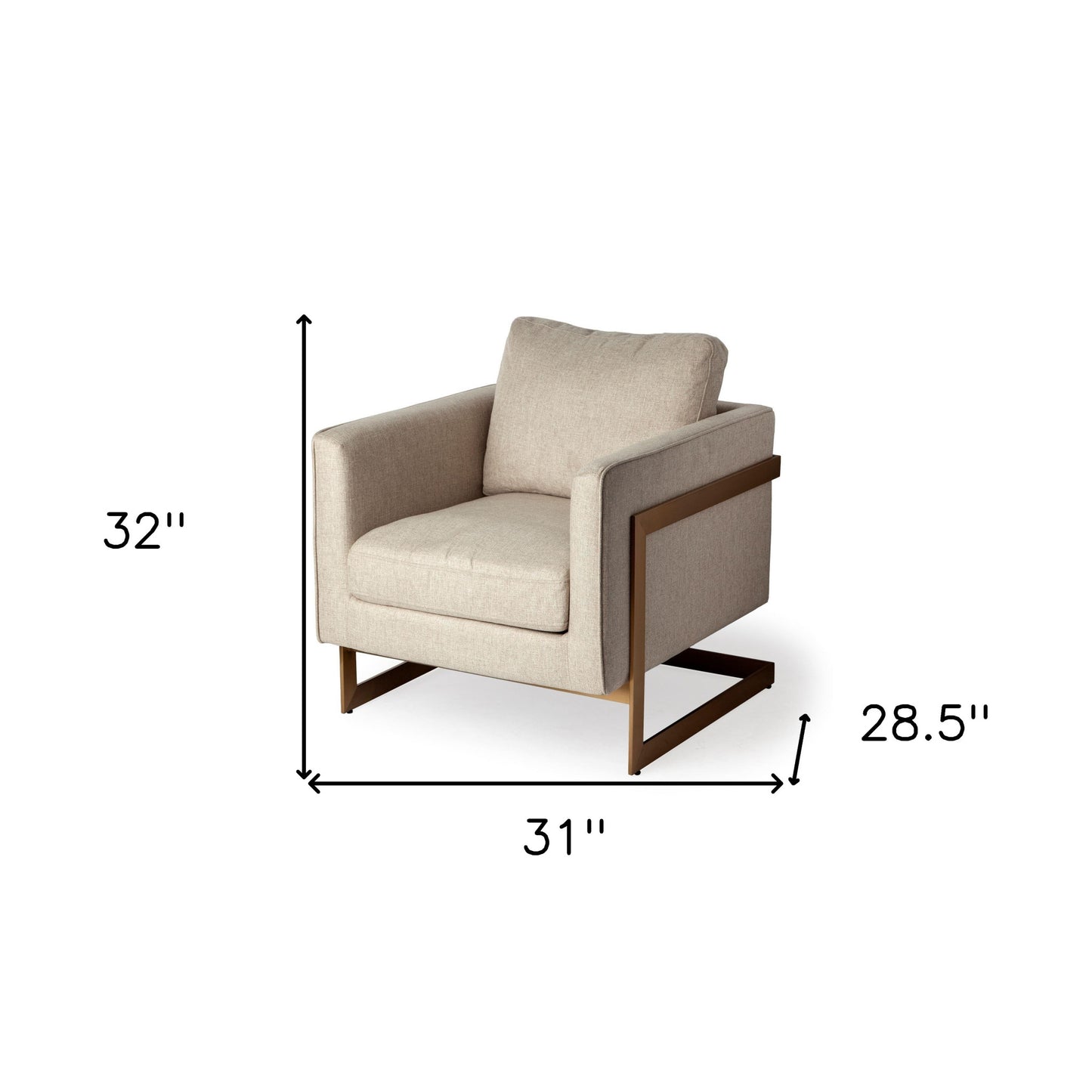 Cream Gold Fabric Arm Chair 31 inch Accent Furniture with Cushion Back