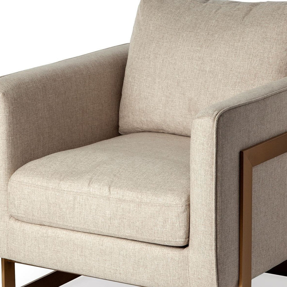 Cream Gold Fabric Arm Chair 31 inch Accent Furniture with Cushion Back