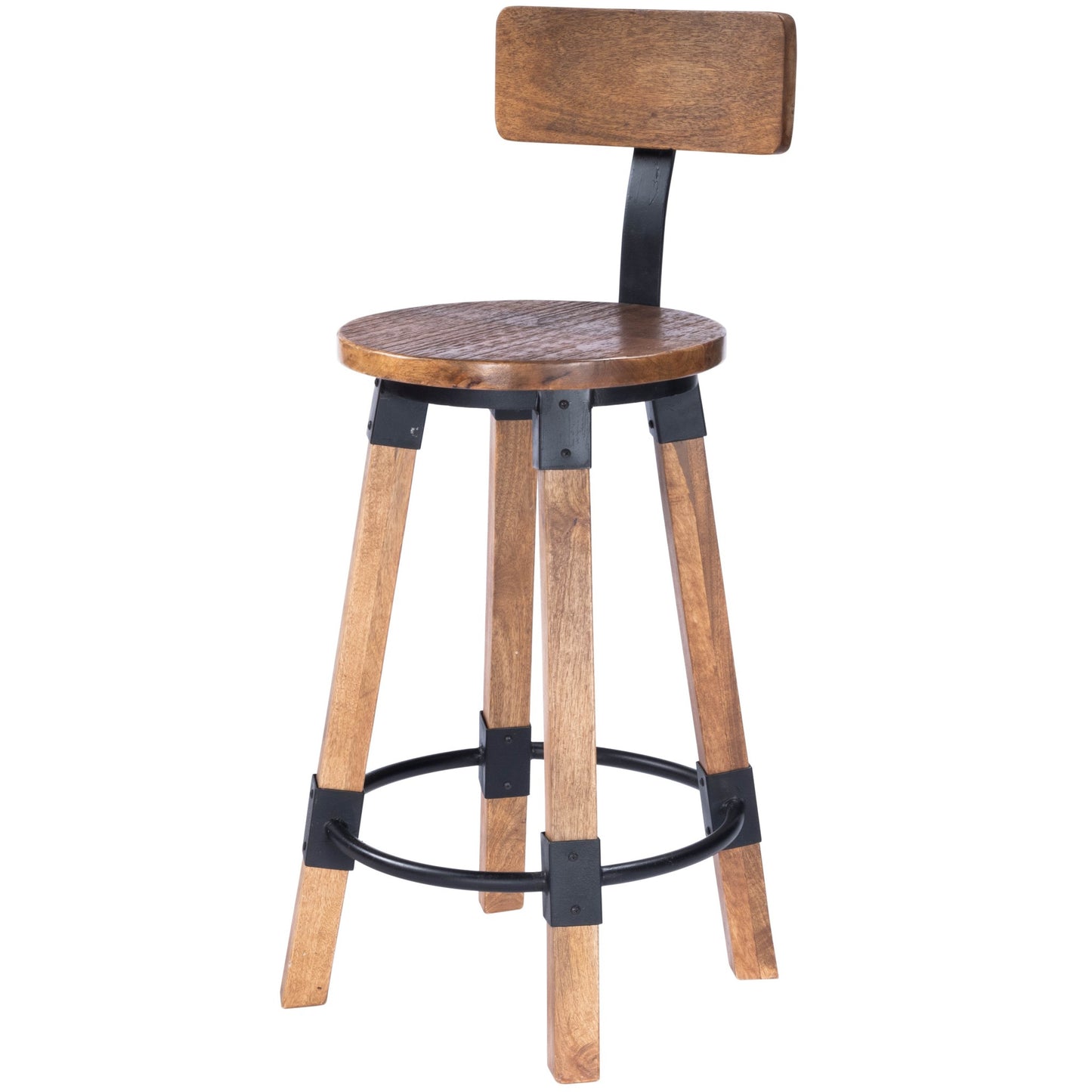 28 Brown Natural Solid Wood Iron Bar Stool Chair-2