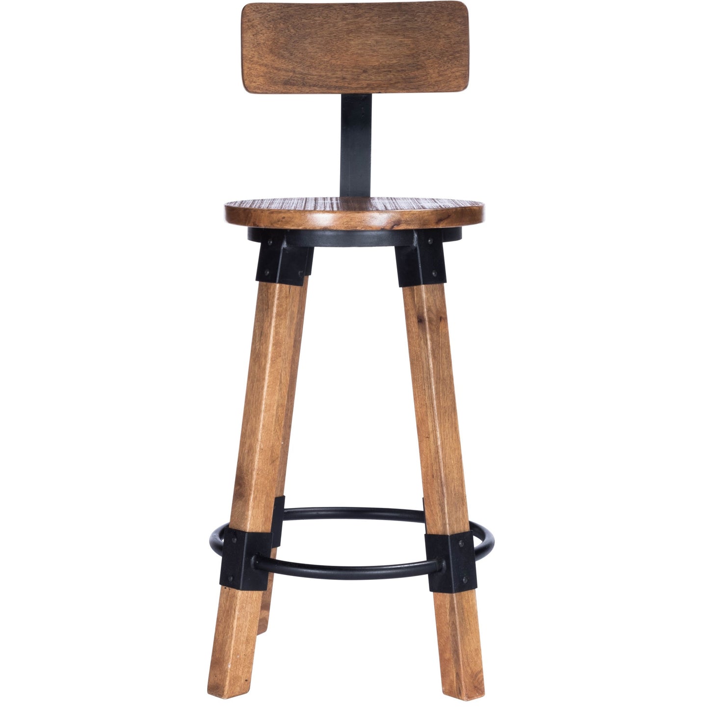 28 Brown Natural Solid Wood Iron Bar Stool Chair-3