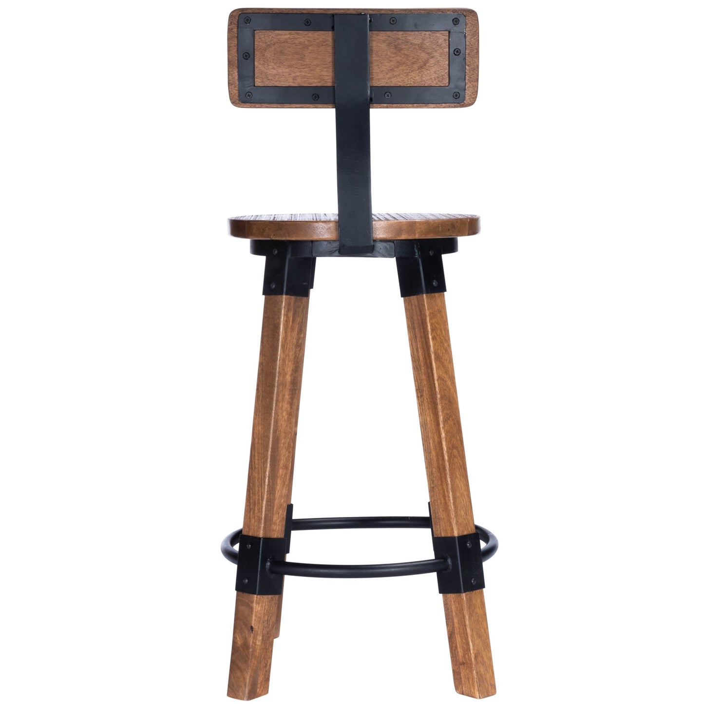 28 Brown Natural Solid Wood Iron Bar Stool Chair-5