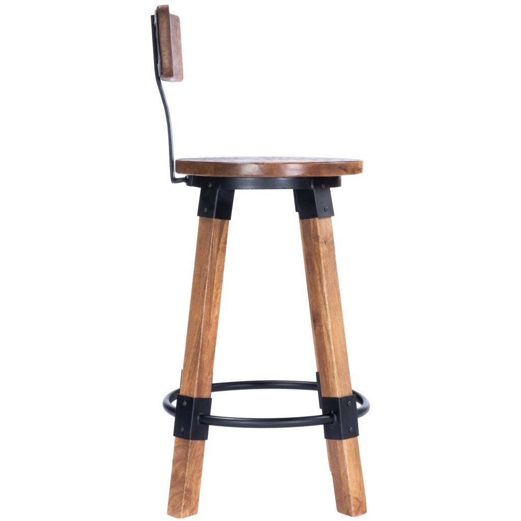 28 Brown Natural Solid Wood Iron Bar Stool Chair-6