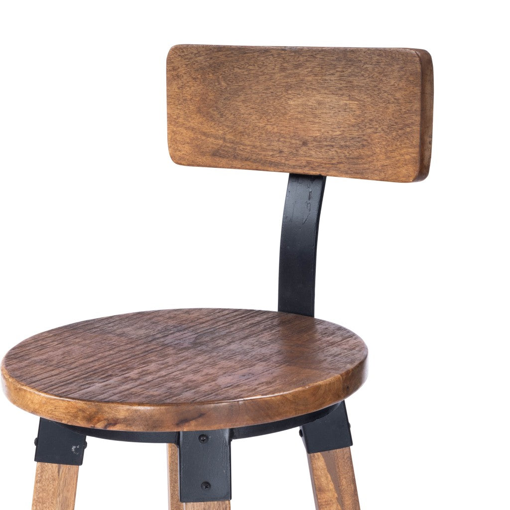 28 Brown Natural Solid Wood Iron Bar Stool Chair-8