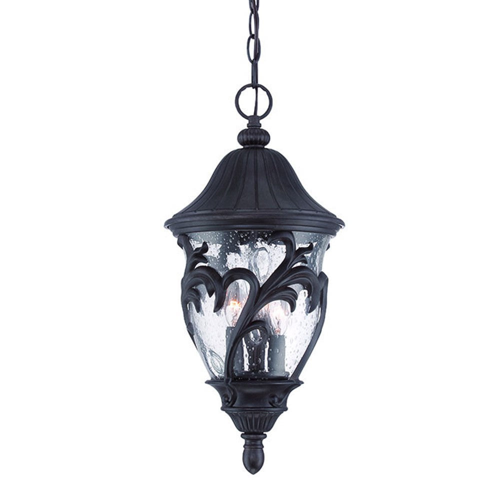 Three Light Matte Black Leaf Detail Hanging Light-0