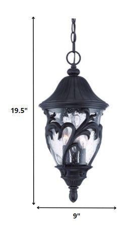 Three Light Matte Black Leaf Detail Hanging Light-5