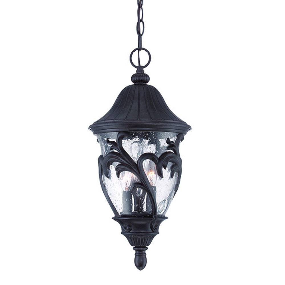 Three Light Matte Black Leaf Detail Hanging Light-2