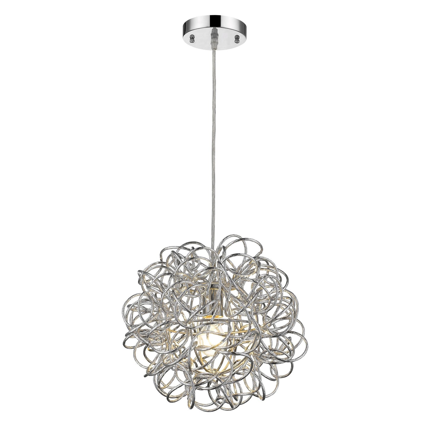 Polished Chrome Pendant with Faceted Aluminum Wire Shade Light Fitting-2