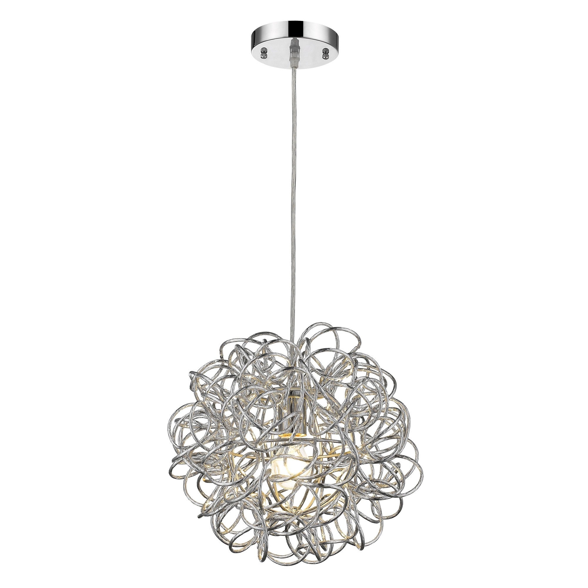Polished Chrome Pendant with Faceted Aluminum Wire Shade Light Fitting-2
