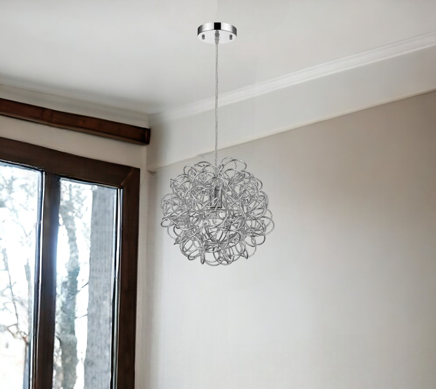 Polished Chrome Pendant with Faceted Aluminum Wire Shade Light Fitting-1