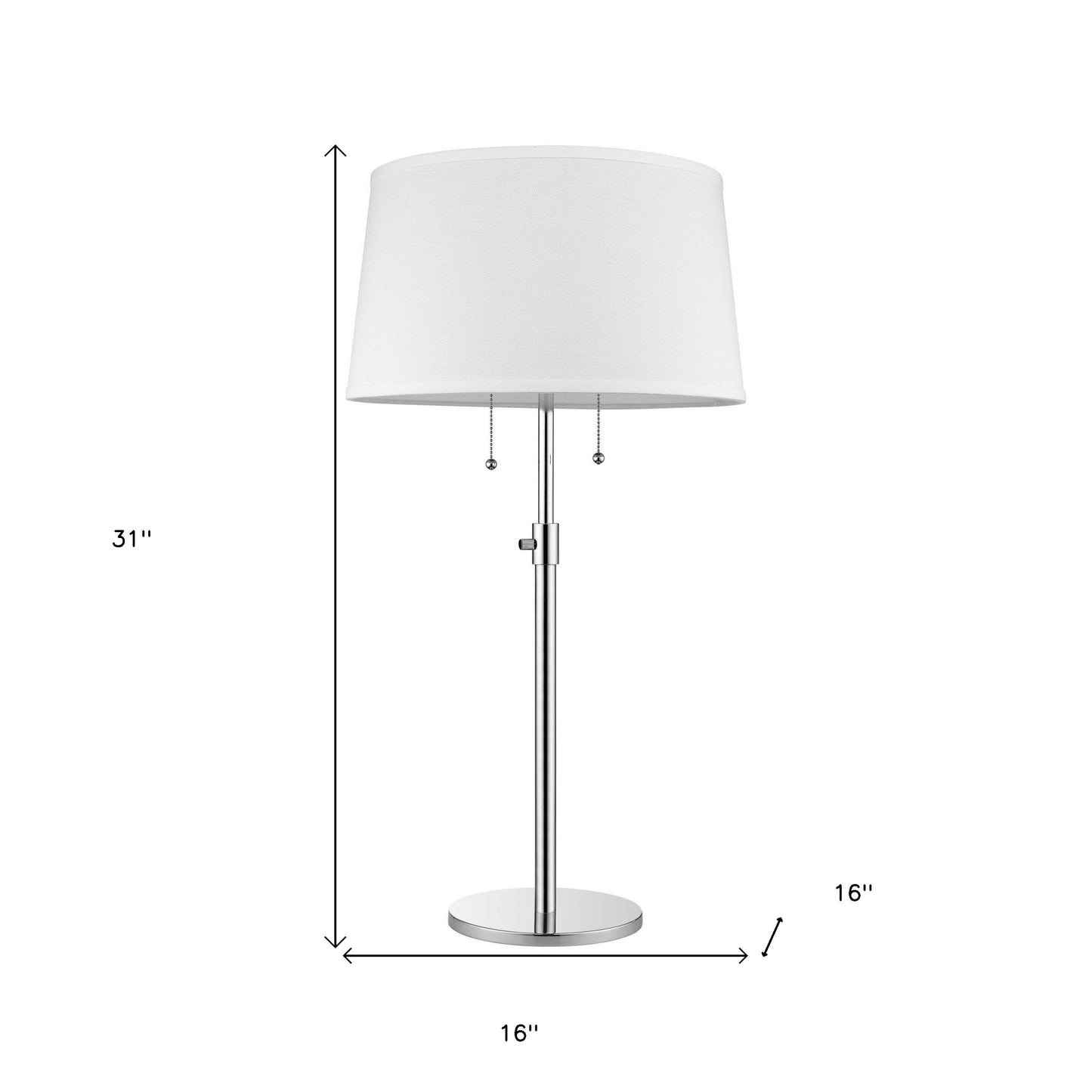 31" Silver Metal Two Light Adjustable Table Lamp With White Empire Shade-4