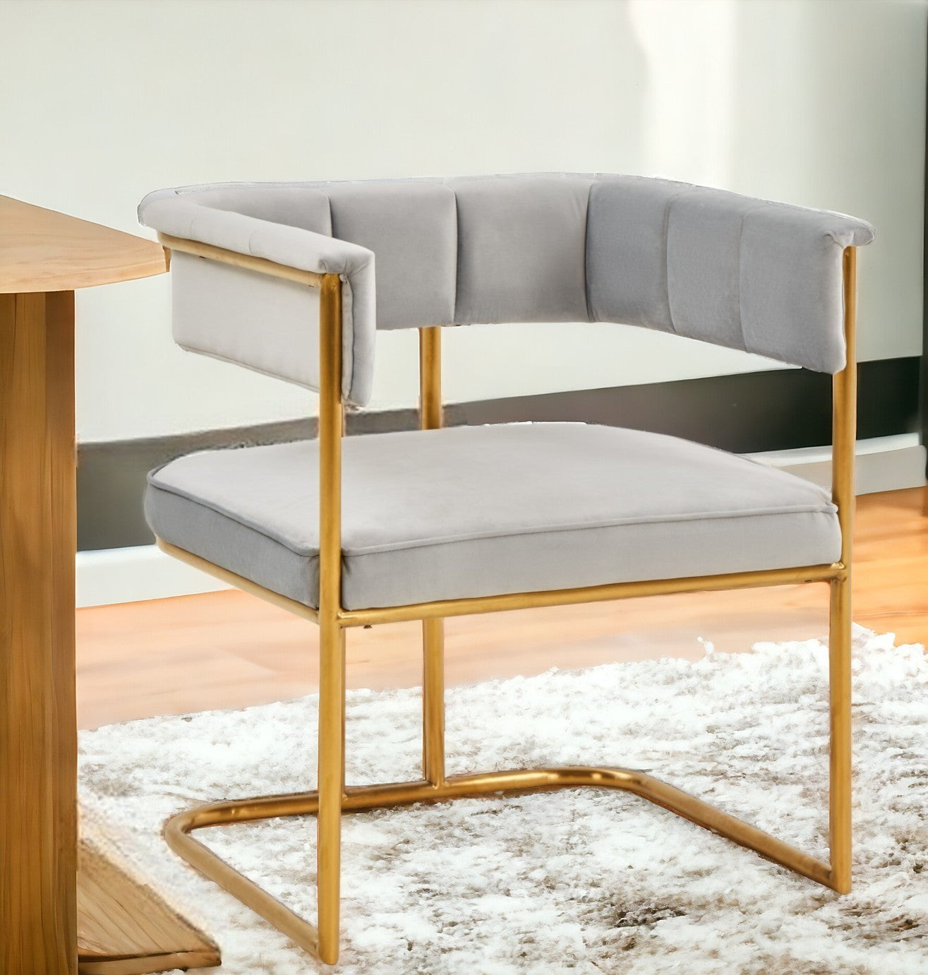 Gray and Gold Upholstered Fabric Dining Arm Chair-1