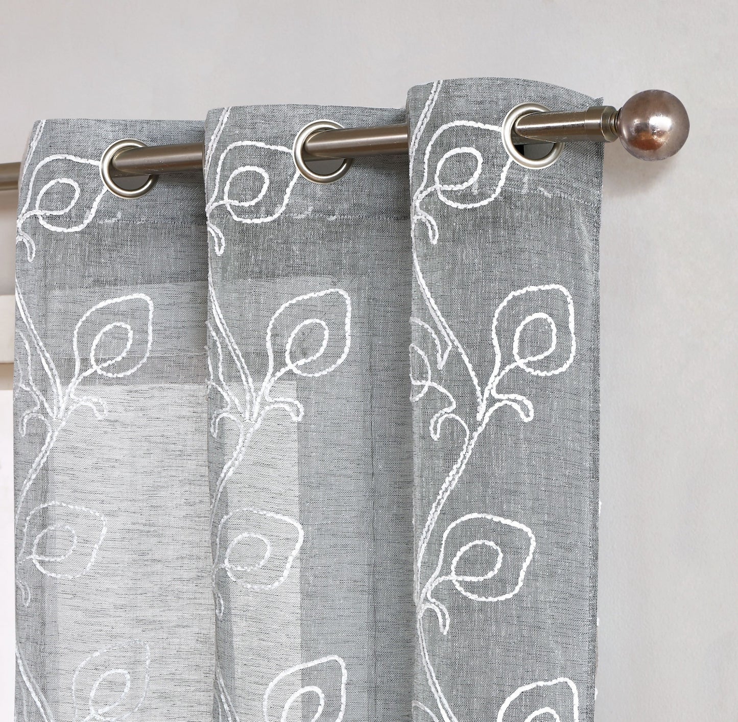 Set of Two 84" Silver Boho Embroidered Window Panels