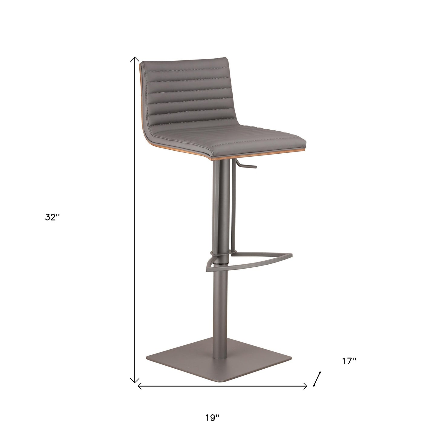 Grey Faux Leather Swivel Adjustable Height Metal Base Bar Chair
