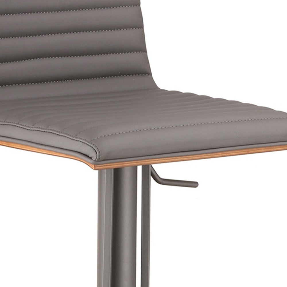 Grey Faux Leather Swivel Adjustable Height Metal Base Bar Chair