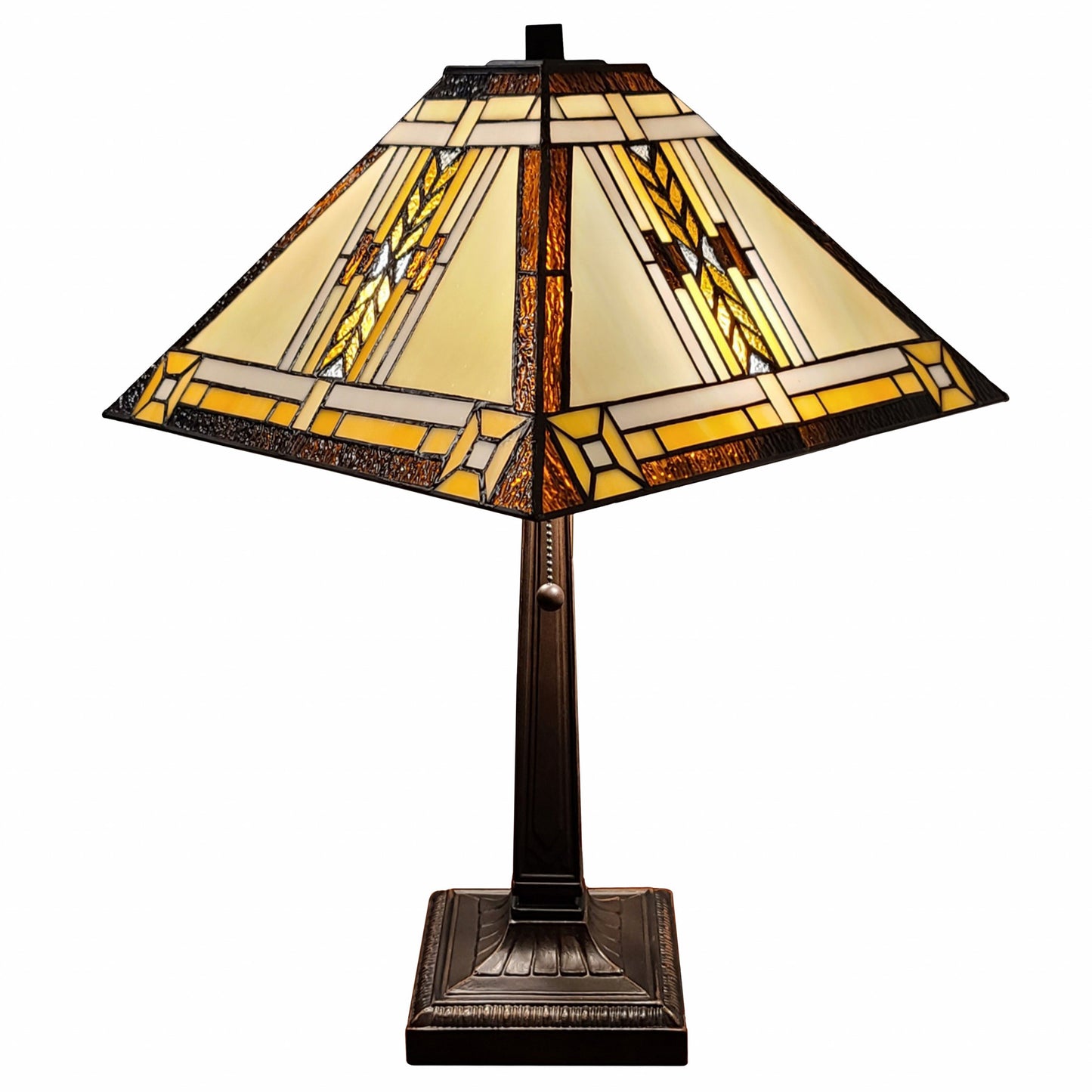 22" Dark Brown Metal Two Light Candlestick Table Lamp With Beige Shade-1