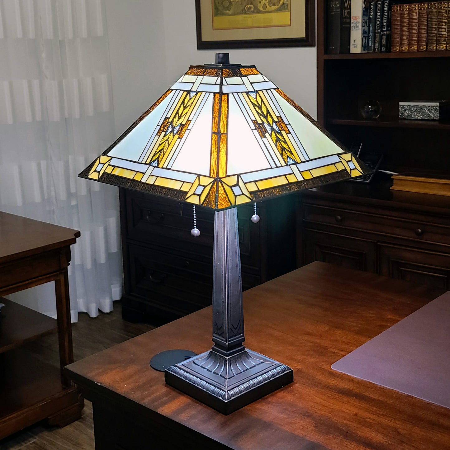 22" Dark Brown Metal Two Light Candlestick Table Lamp With Beige Shade-6