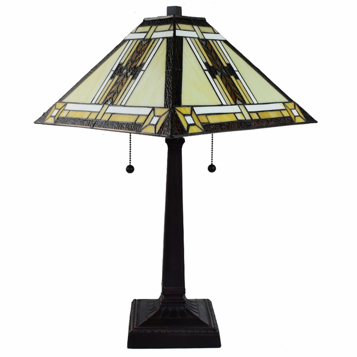 22" Dark Brown Metal Two Light Candlestick Table Lamp With Beige Shade-2