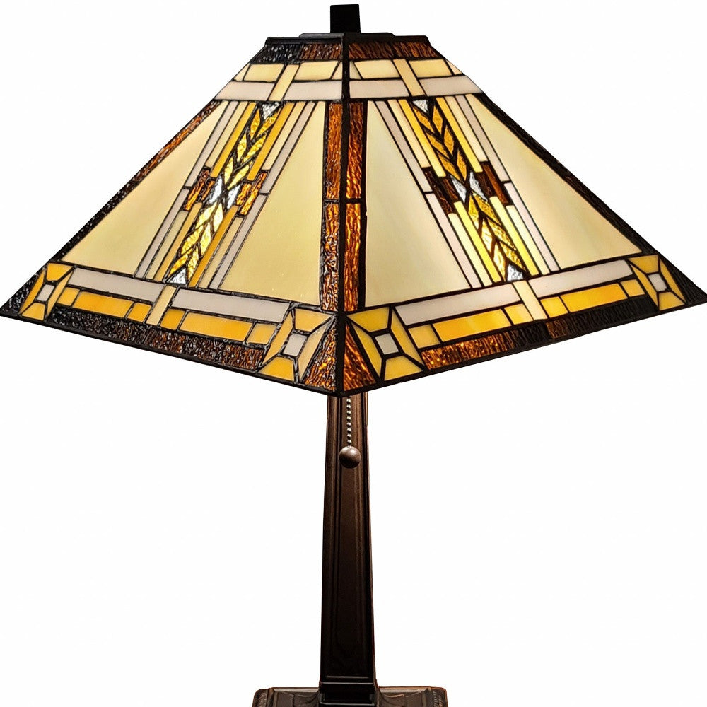 22" Dark Brown Metal Two Light Candlestick Table Lamp With Beige Shade-4