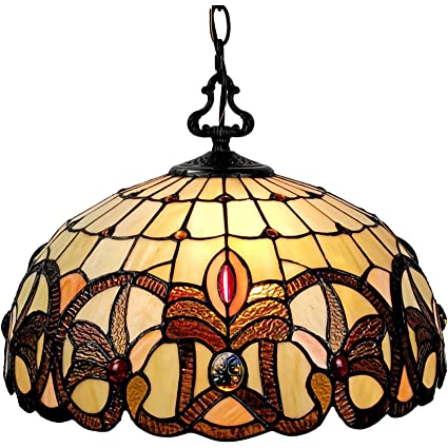 16" Tiffany Style Stained Glass Two Light Glass Dimmable Ceiling Light-0