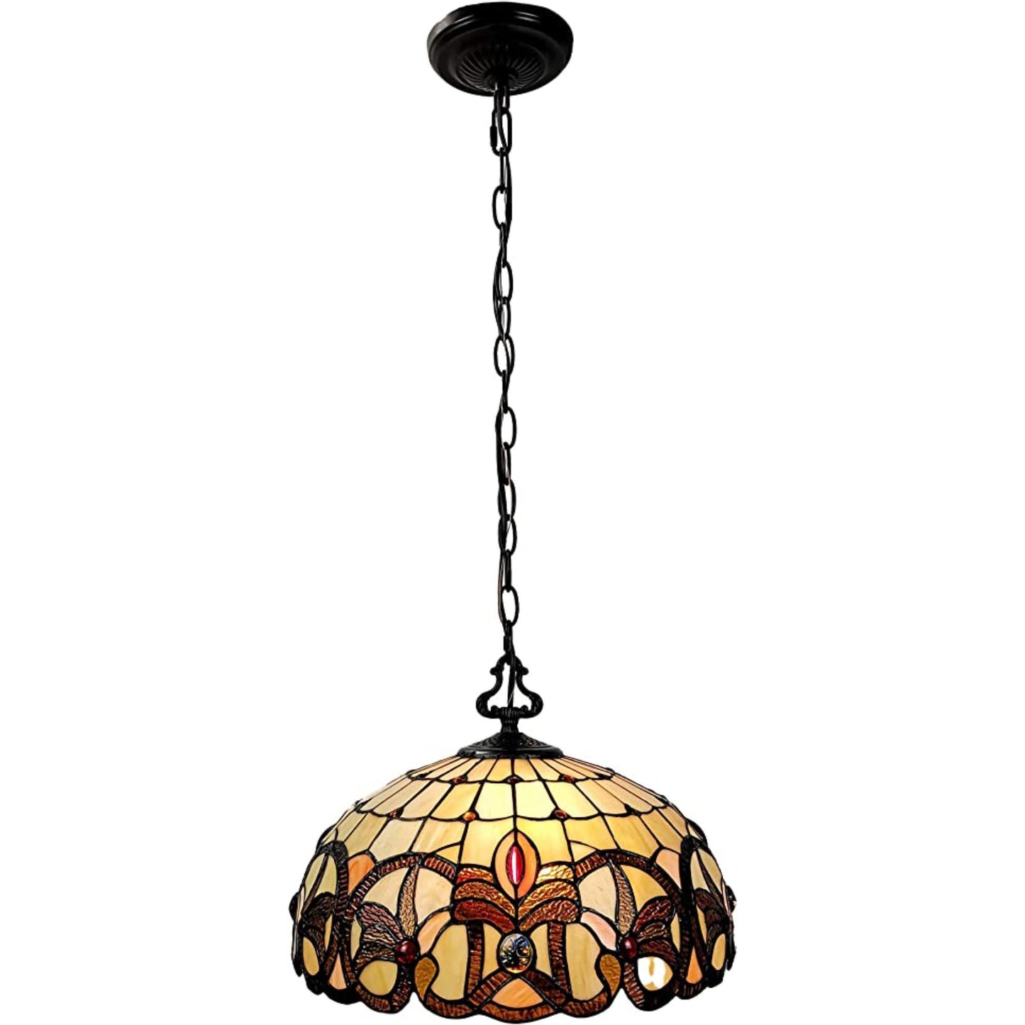 16" Tiffany Style Stained Glass Two Light Glass Dimmable Ceiling Light-2