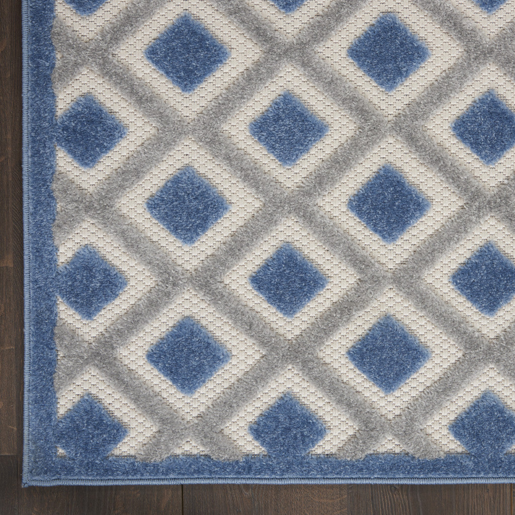 10-Foot Blue Grey Indoor Outdoor Rug Runner Machine Made Durable