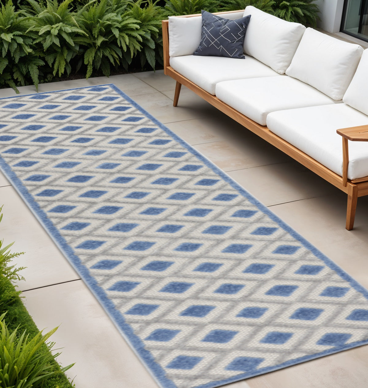 10-Foot Blue Grey Indoor Outdoor Rug Runner Machine Made Durable