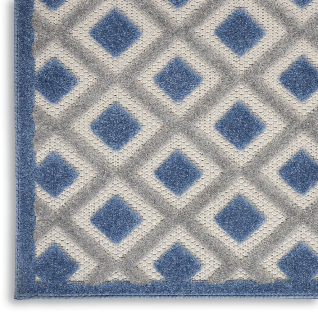 10-Foot Blue Grey Indoor Outdoor Rug Runner Machine Made Durable