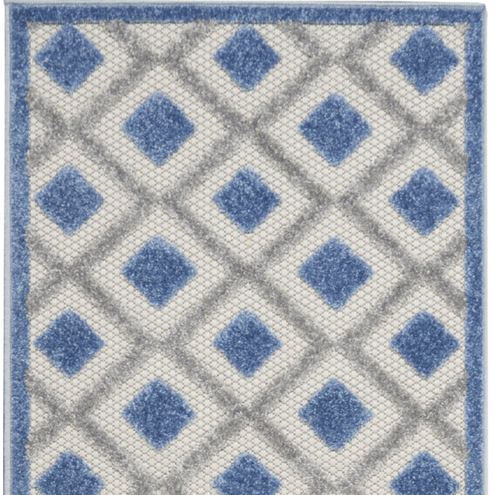 10-Foot Blue Grey Indoor Outdoor Rug Runner Machine Made Durable