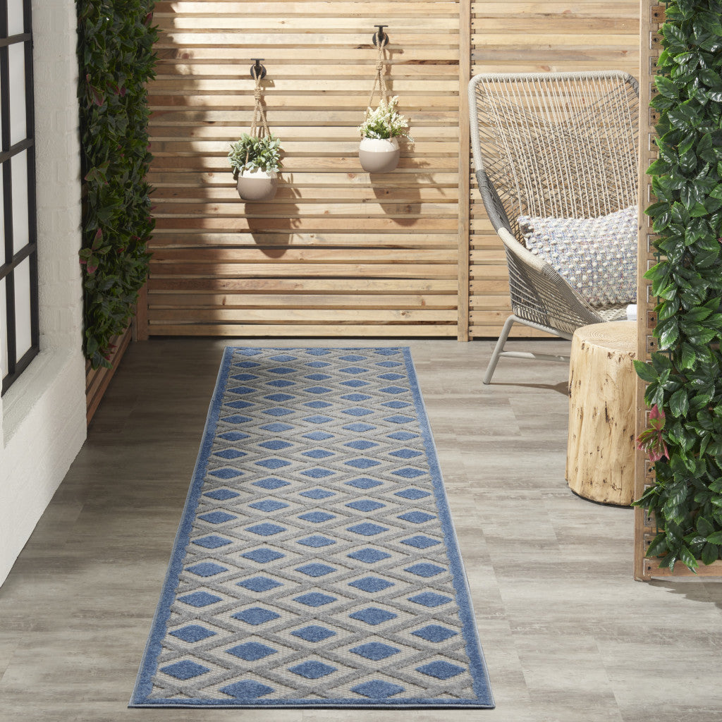 10-Foot Blue Grey Indoor Outdoor Rug Runner Machine Made Durable