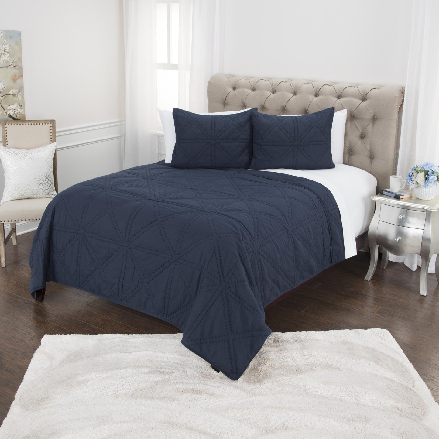 Set of Three Indigo Geometric King Quilt-7