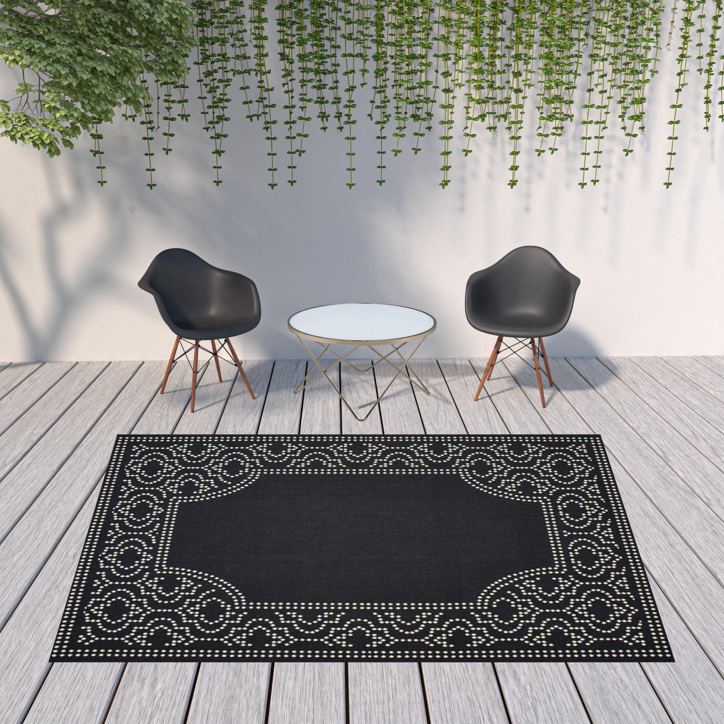 Black & Ivory Stain Resistant Indoor/Outdoor Rug 8x11ft