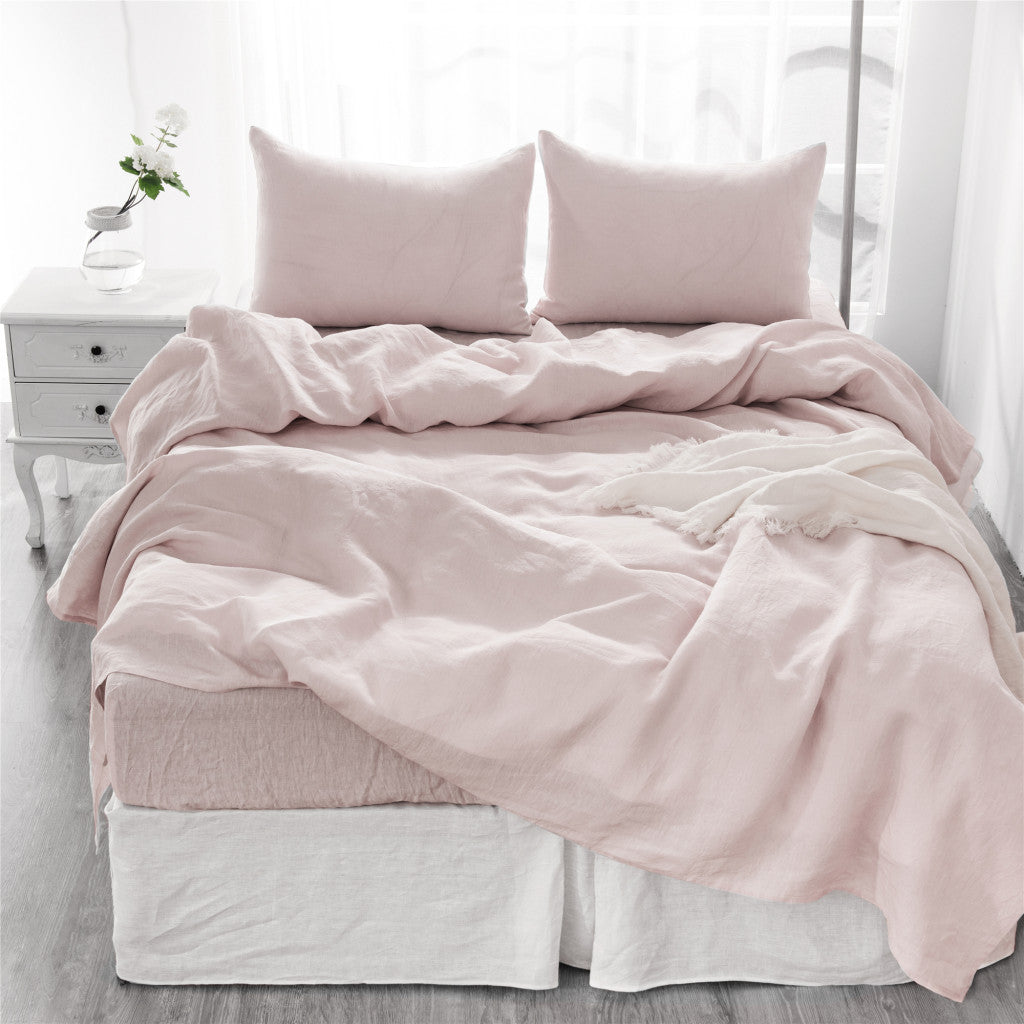 Four Piece Light Pink Linen Sheet Set-6