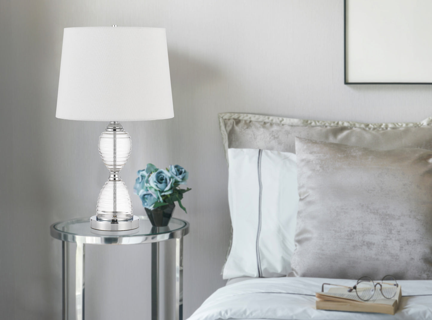24" Clear Metal Table Lamp With White Empire Shade-4