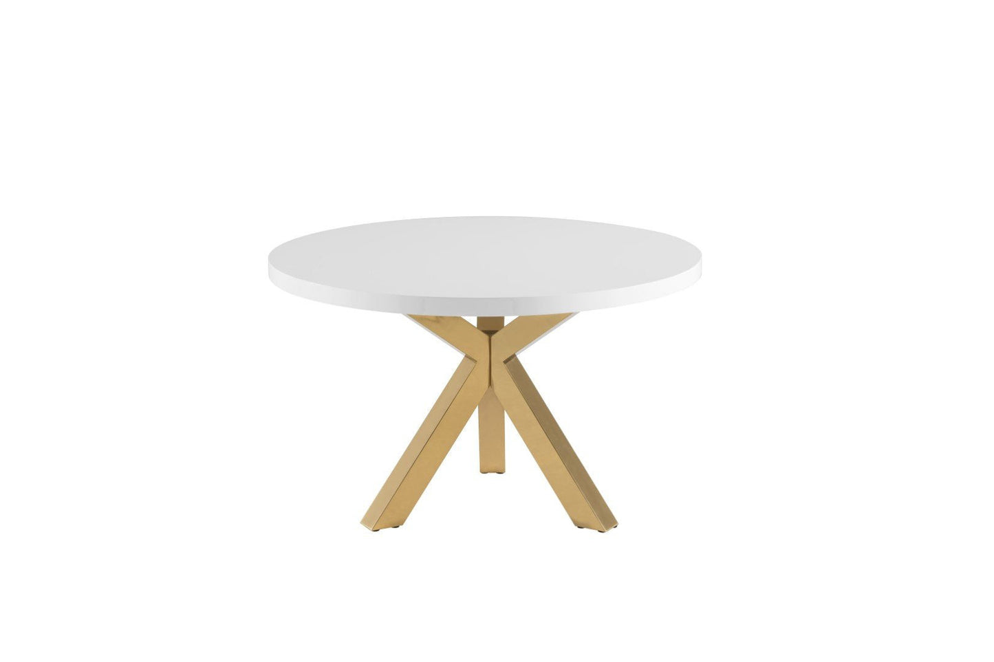 White Gold Cross Leg Metal Wood Round Top Dining Table 48 inches.
