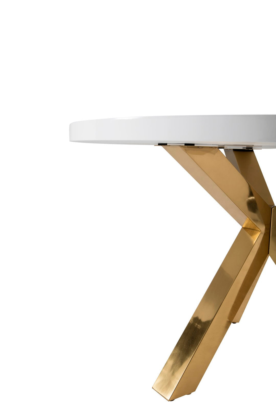 White Gold Cross Leg Metal Wood Round Top Dining Table 48 inches.