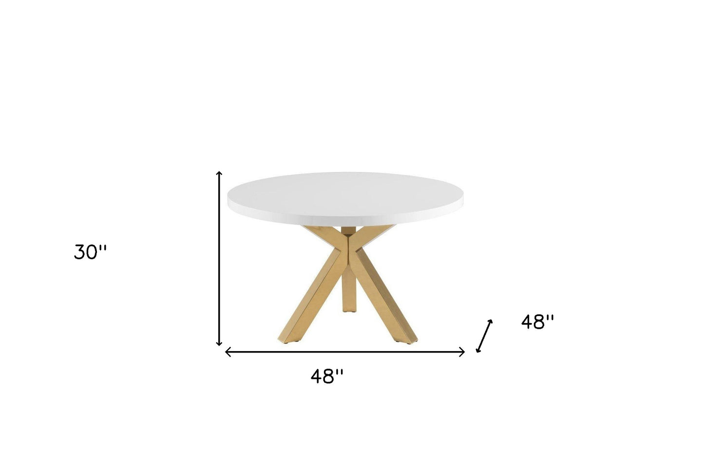 White Gold Cross Leg Metal Wood Round Top Dining Table 48 inches.