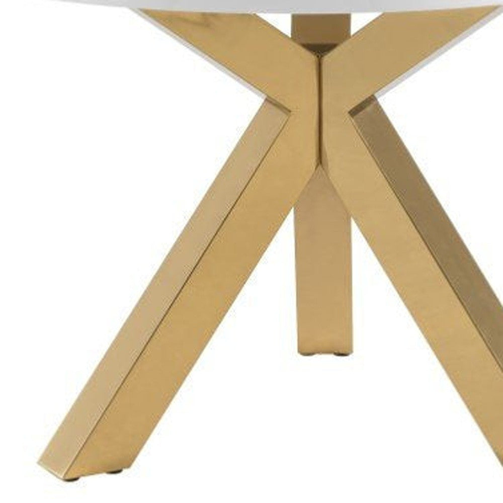 White Gold Cross Leg Metal Wood Round Top Dining Table 48 inches.