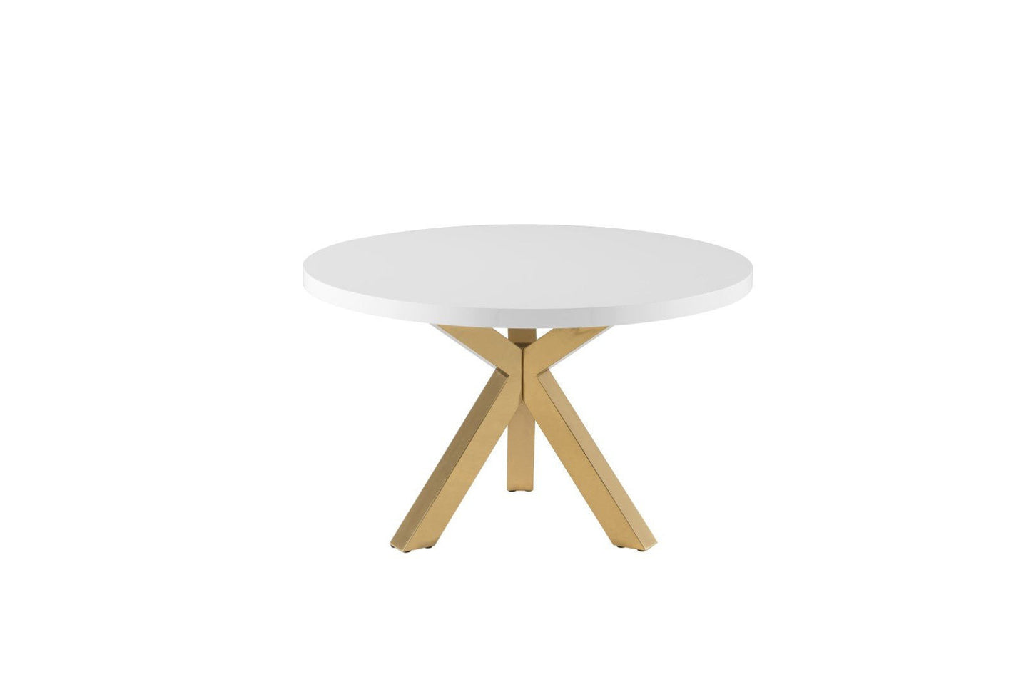 White Gold Cross Leg Metal Wood Round Top Dining Table 48 inches.
