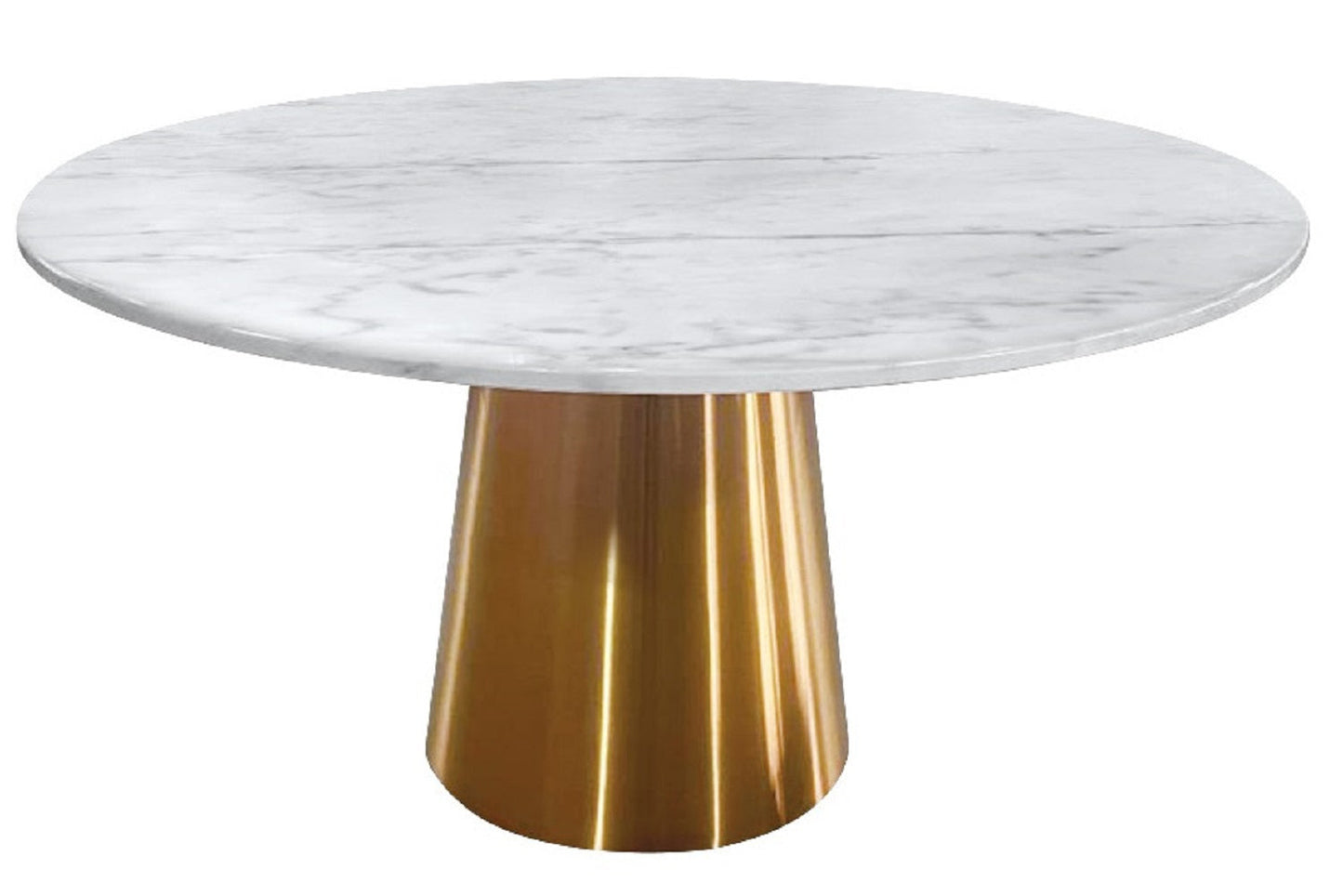 54" White Gray and Gold Marble And Metal Pedestal Base Round Top Dining Table-1