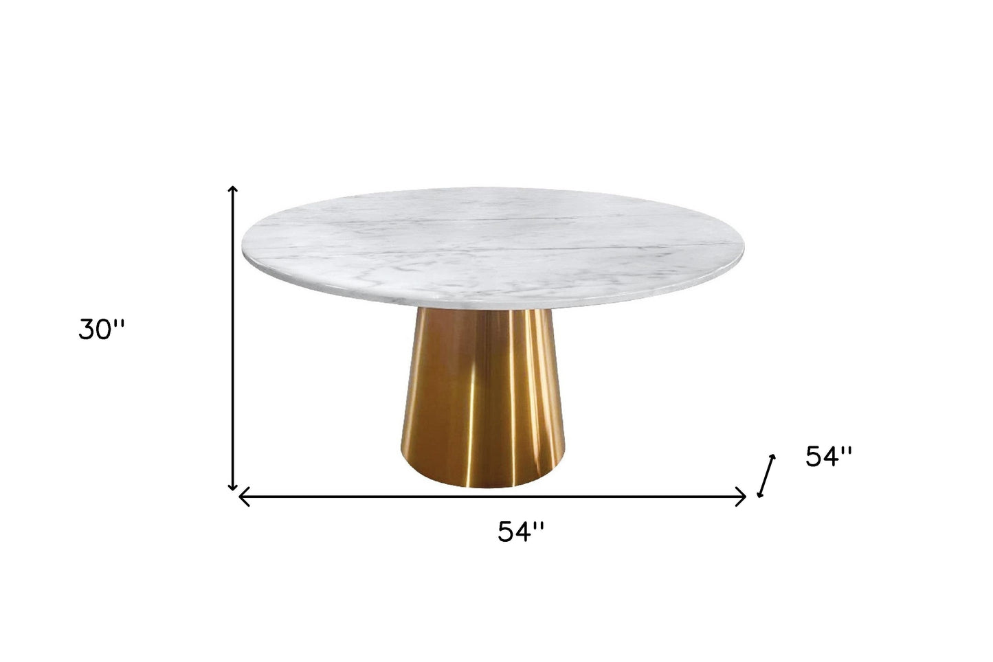 54" White Gray and Gold Marble And Metal Pedestal Base Round Top Dining Table-4
